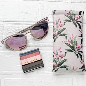 New Ted Baker Full Rim Cat Eye Sunglasses, Rose gold Frame w/ Pink Mirror Lens